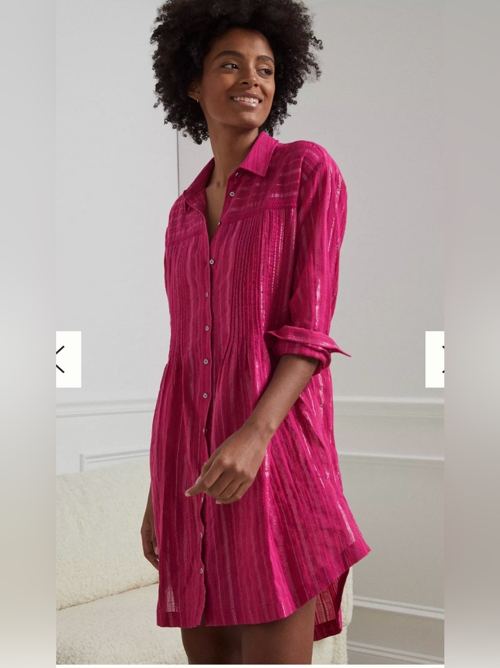 Anthropologie Weekender Magenta Metallic Thread Tunic Shirtdress Small